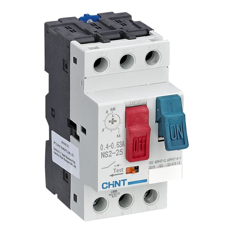 Imagen referencial de la serie: Guardamotor CHINT NS2-25XG 9-14A · 3P, reg (9-14A), 15kA/400V, 3kA/690V (NS2-25XG-9-14A)