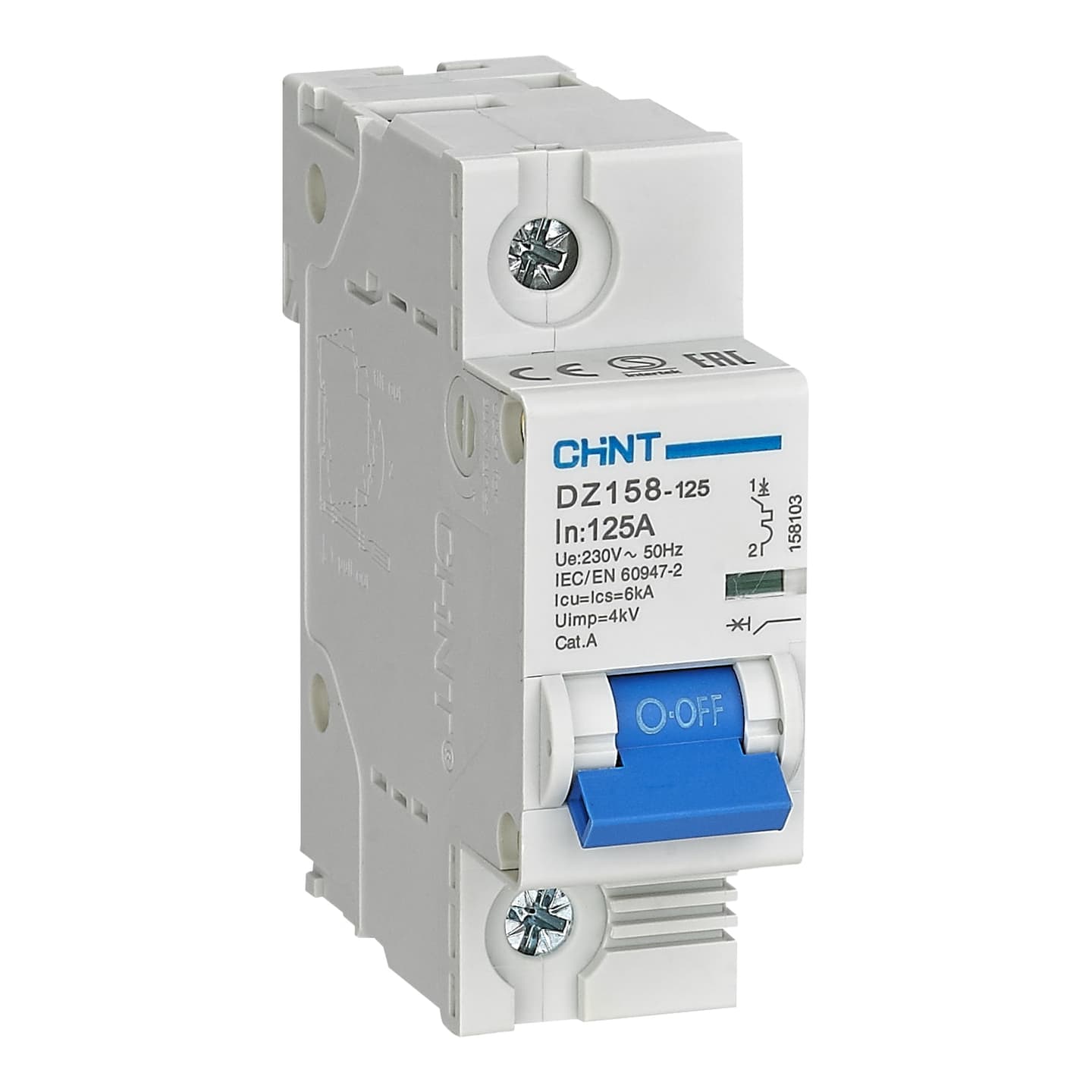 Imagen referencial de la serie: Interruptor termomagnético CHINT DZ158-125H · 3P 100A 10kA (DZ158-125H-3P-100A)