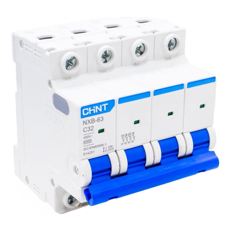 Interruptor termomagnético tetrapolar CHINT NXB-63 4P C32 6kA · 32A, 6kA (NXB-63-4P-C32-6KA)