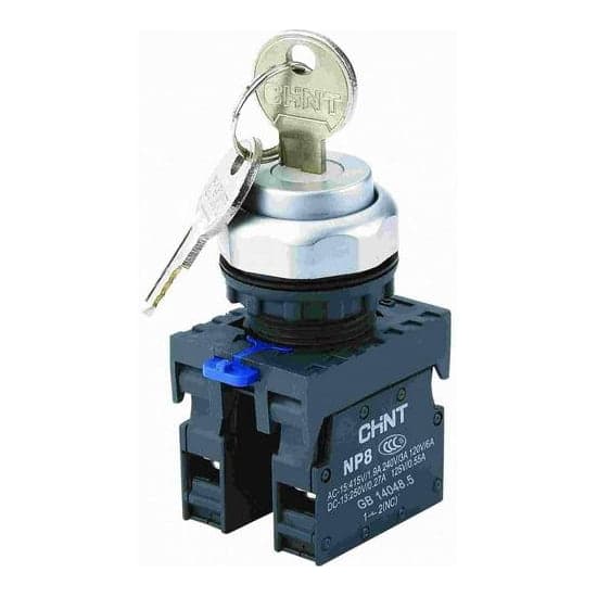 Selector con llave CHINT NP8-11Y/21 · 2 posic PVC Ø 22mm 1NA + 1NC 577849