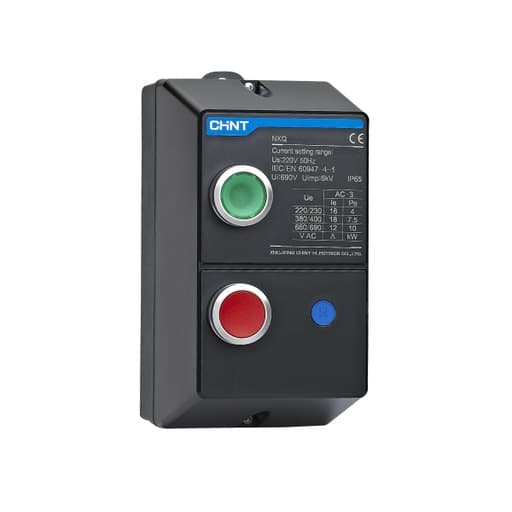 Arrancador directo CHINT NXQ-5.5P · 220V 50/60Hz, regulable 2.5-4A, con botón stop y reset (CHINT-LLAVE-PARTI-DIRECT-2.5-4A-2.5-4A)