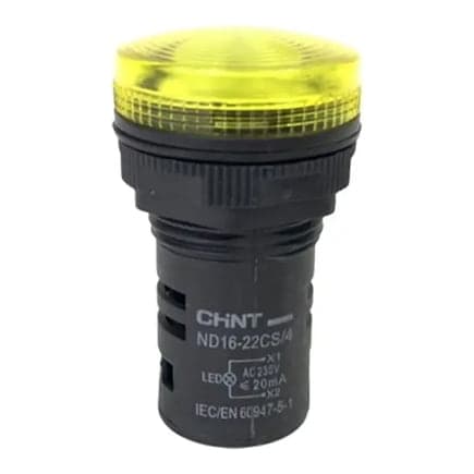 Piloto de señalización PVC CHINT ND16-22CS/4 110V-YE · amarilla, Ø 22mm, voltaje 110V (ND16-22CS/4-110V-YE)