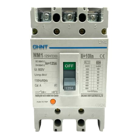 Interruptor de caja moldeada CHINT NM1-125H/3300 63A · 3P fijo 63A 50kA 415VAC (NM1-125H/3300-63A)