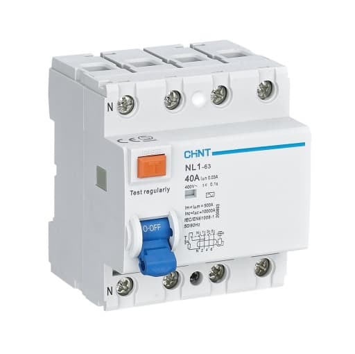 Interruptor diferencial CHINT NL1-63 6KA 4P 40A · 4P 40A 230VAC 30mA tipo A (Inmunizado) (NL1-63-6KA-4P-40A)
