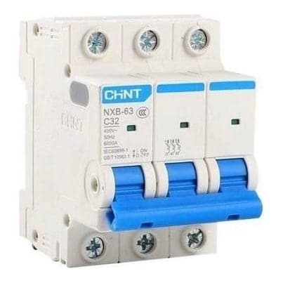Interruptor termomagnético CHINT NXB-63 · 3P 32A curva C 6kA (NXB-63-3P-C32)