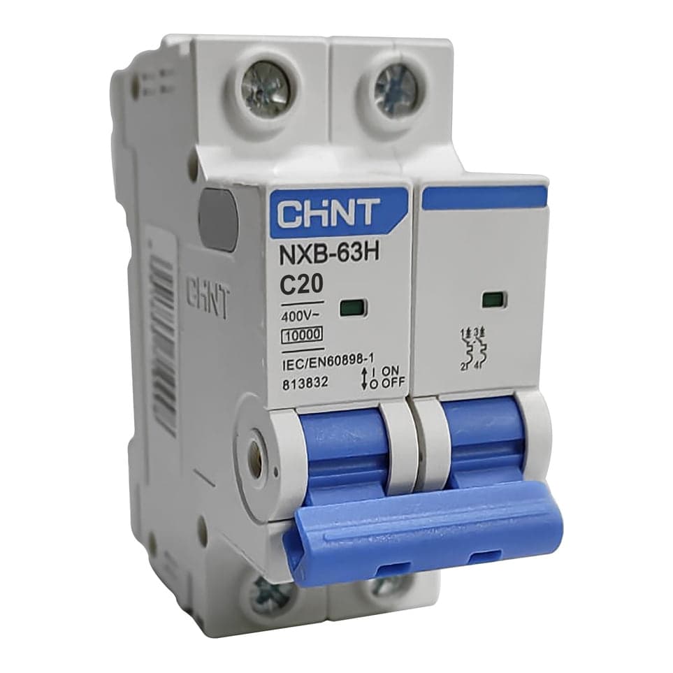 Interruptor termomagnético CHINT NXB-63H · 2P 20A curva C 10kA (NXB-63H-2P-C20)