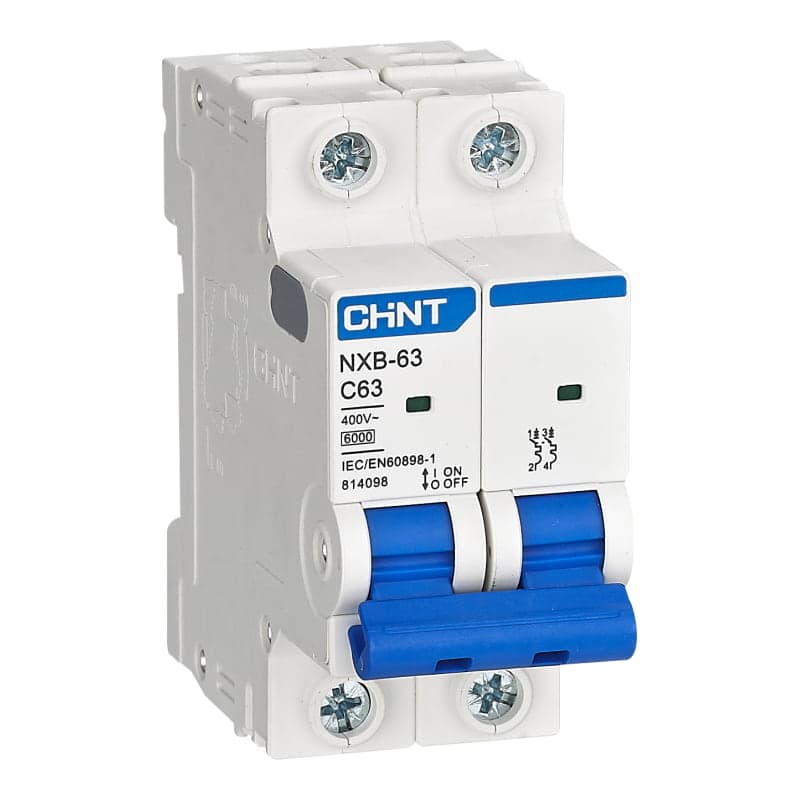 Imagen referencial de la serie: Interruptor termomagnético monofásico CHINT NXB-63 2P B40 6kA · 2P 40A, 6kA curva B (NXB-63-2P-B40-6KA)