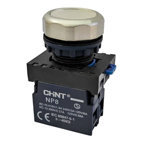 Pulsador luminoso rasante PVC CHINT NP8-10BND/1 W · blanco Ø22mm 110-220VAC con LED 1NA (NP8-10BND/1-W)
