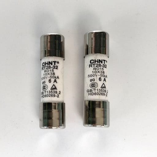 Fusible cilíndrico CHINT RT28-32 6A gG/gL · 10x38mm curva Gg/Gl 6A 500V 20kA (RT28-32-6A-GG/GL)