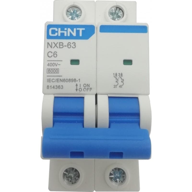 Interruptor termomagnético CHINT NXB-63 · 2P 6A curva C 6kA (NXB-63-2P-C6)