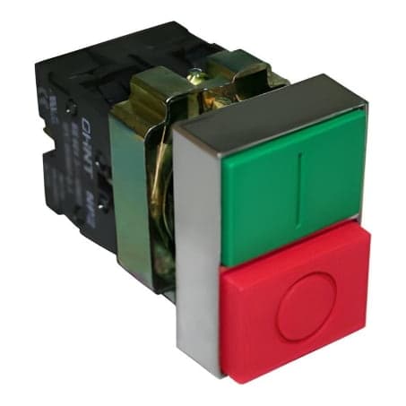 Pulsador doble metal CHINT NP2-BL8425 · Verde/Rojo Ø22mm 1NA+1NC botón rojo saliente
