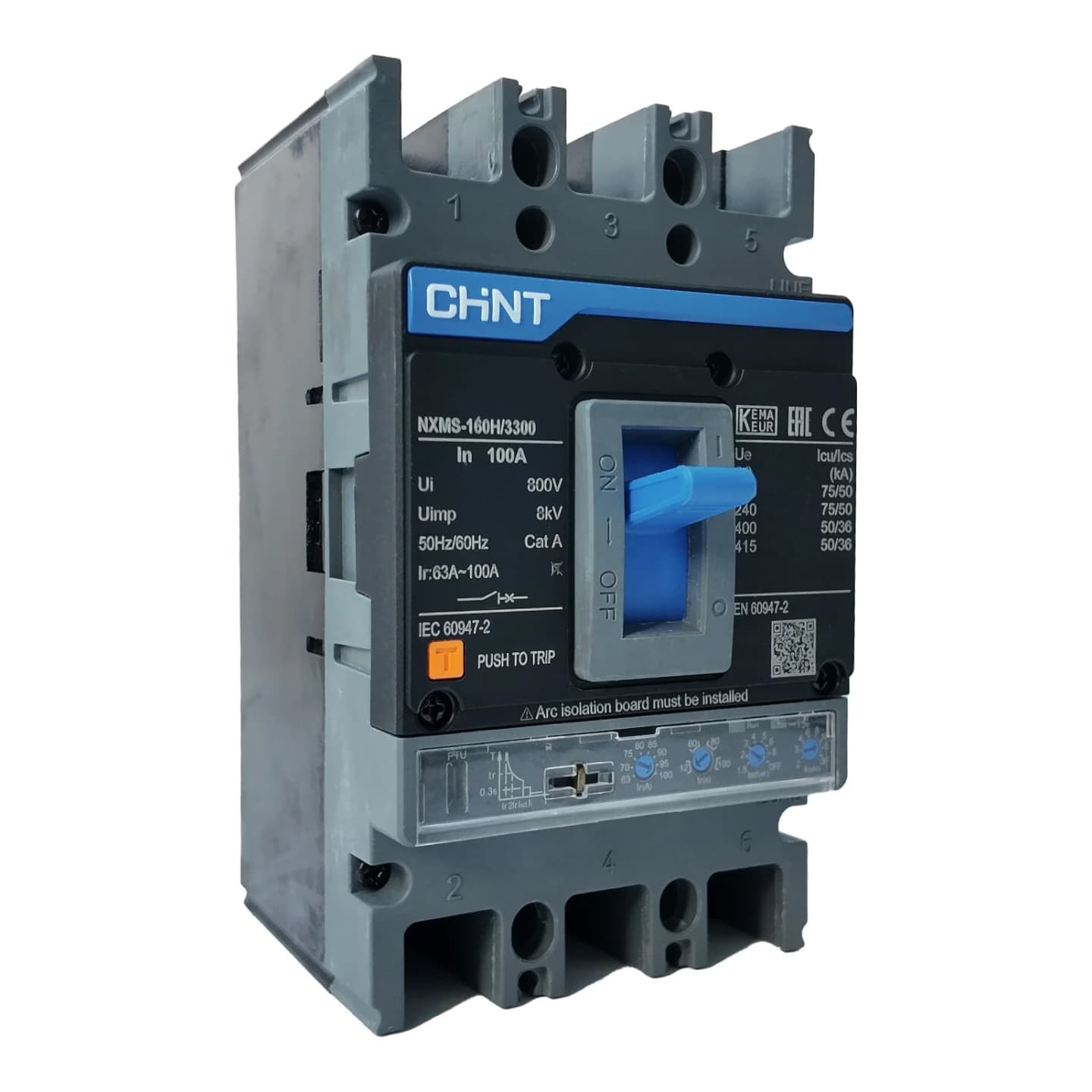 Interruptor de caja moldeada regulable CHINT NXMS-160H · 3P regulable 50–100A 50kA 415V (NXMS-160H-100A)