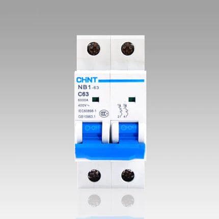 Interruptor termomagnético CHINT NB1-63 2P C63 · 2P 63A 230VAC 6kA curva C (NB1-63-2P-C63)