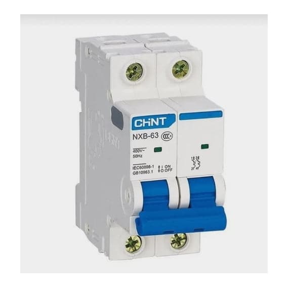 Interruptor termomagnético monofásico CHINT NXB-63 2P B25 6kA · 2P 25A, 6kA curva B (NXB-63-2P-B25-6KA)