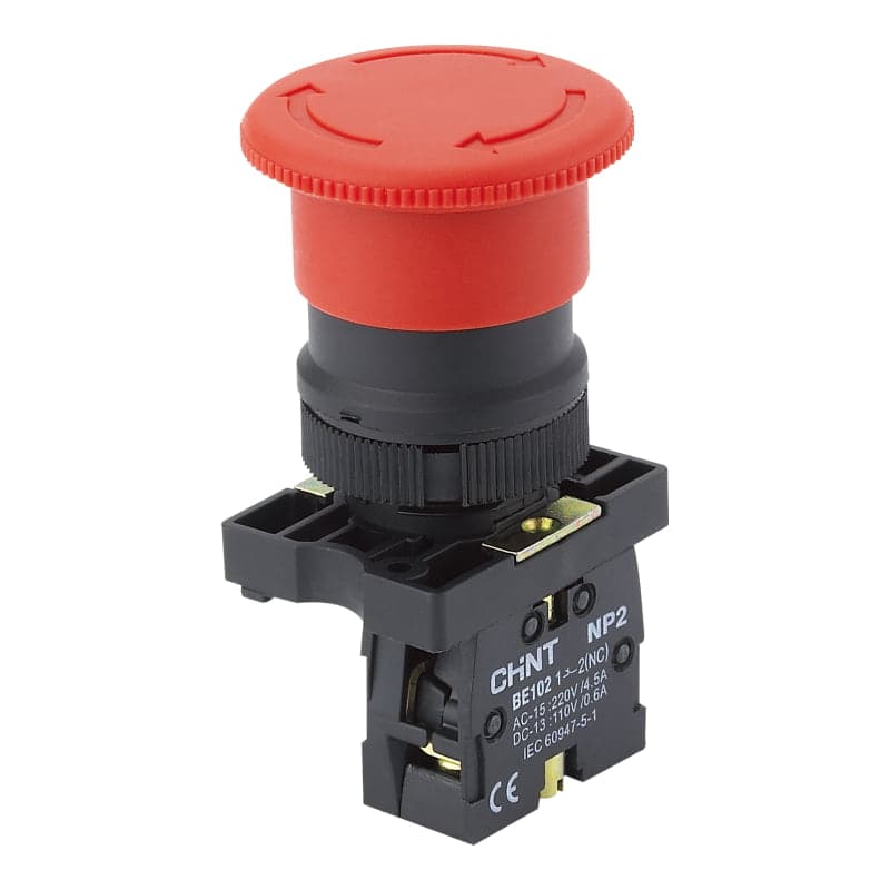 Imagen referencial de la serie: Pulsador luminoso rasante metal CHINT NP2-BW3461 · rojo Ø22mm 220VAC con LED 1NA