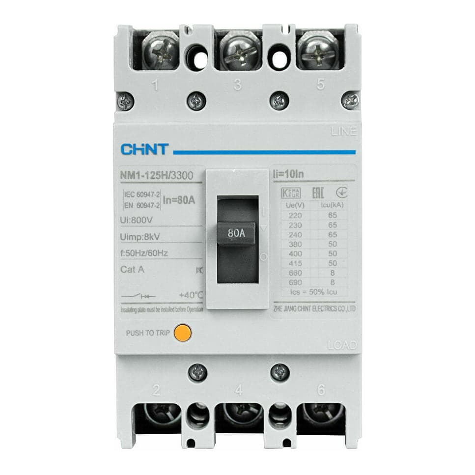 Interruptor de caja moldeada CHINT NM1-125H/3300 · 3P 80A 50kA 415V (NM1-125H/3300-80A)