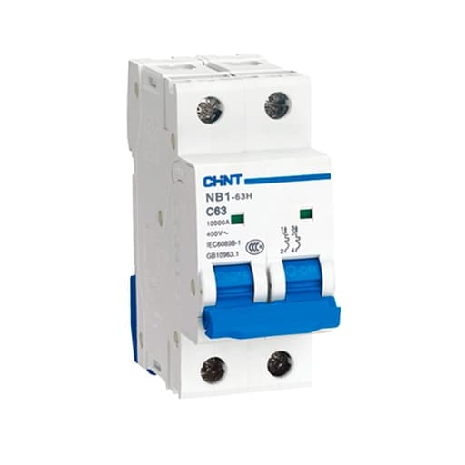 Interruptor termomagnético CHINT NB1-63H 2P C10 · 2P 10A 230VAC 10kA curva C (NB1-63H-2P-C10)