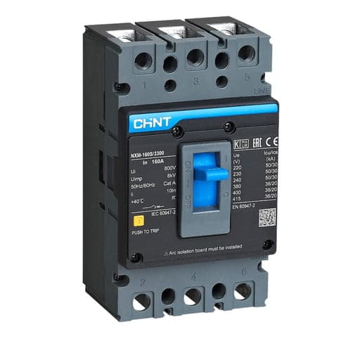 Interruptor de caja moldeada CHINT NXM-160H/3300 160A · 3P 160A (FIJO) 50kA/415V 75kA/220VAC (NXM-160H/3300-160A)