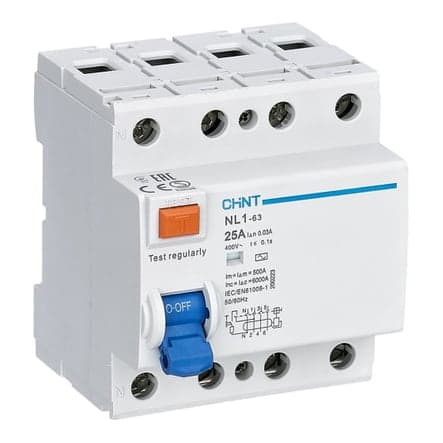 Interruptor diferencial CHINT NL1-63 4P 25A A-SI · 4P, 25A, 30mA, tipo A-SI (SUPER INMUNIZADO) (NL1-63-4P-25A-A-SI)
