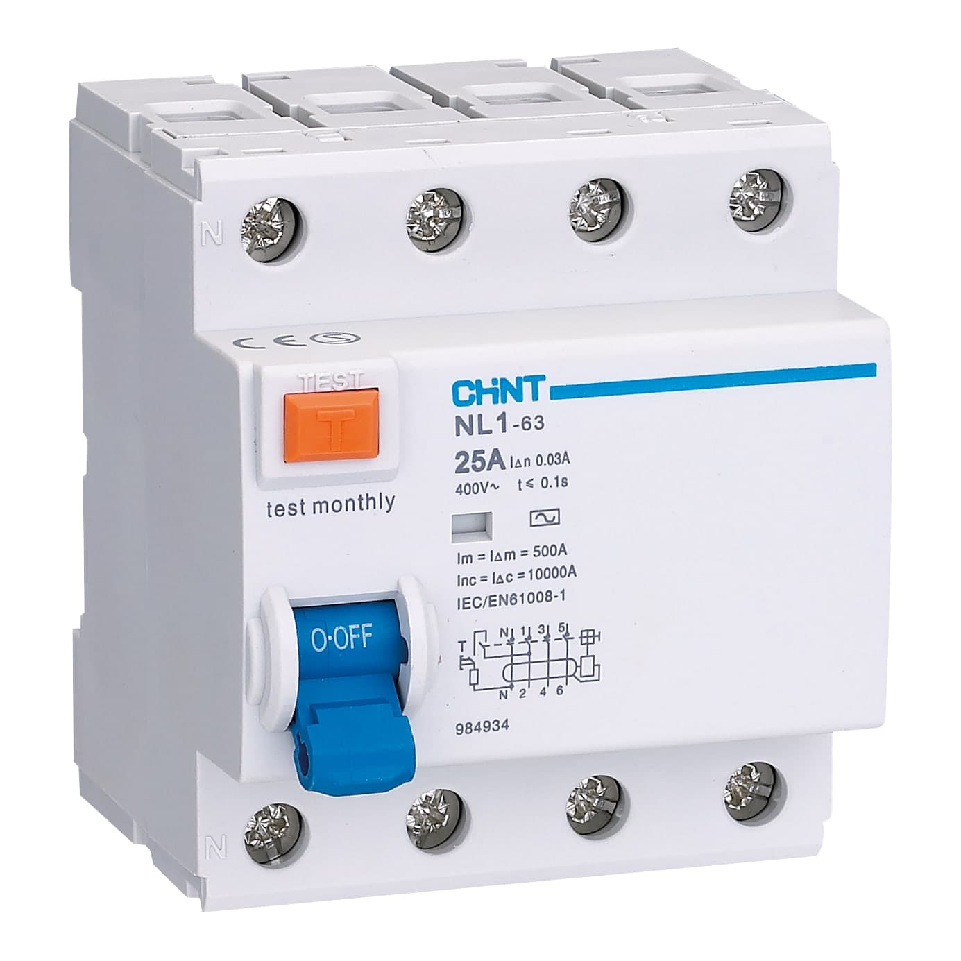 Interruptor diferencial CHINT NL1-63 · 4P 63A 30mA tipo A-SI 6kA (NL1-63-4P-63A-30MA-A-SI)