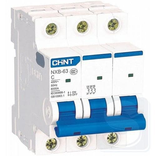 Interruptor termomagnético CHINT NXB-63 · 3P 2A curva C 6kA (NXB-63-3P-C2)