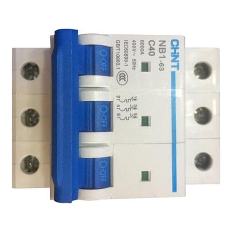 Interruptor termomagnético CHINT NB1-63 3P C40 6KA · 3P 40A 230VAC 6kA curva C (NB1-63-3P-C40-6KA)