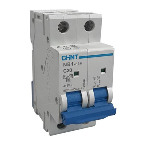 Interruptor termomagnético CHINT NB1-63H/2 2P C40 10kA · 2P 40A 10kA norma Iec60947 (NB1-63H/2-2P-C40-10KA)