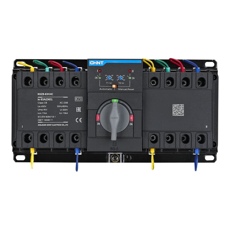 Imagen referencial de la serie: Conmutador automático con protección magnetotérmica modular CHINT NXZB-63H/4C 40A D40 · 4P, 40A (NXZB-63H/4C-40A-D40)