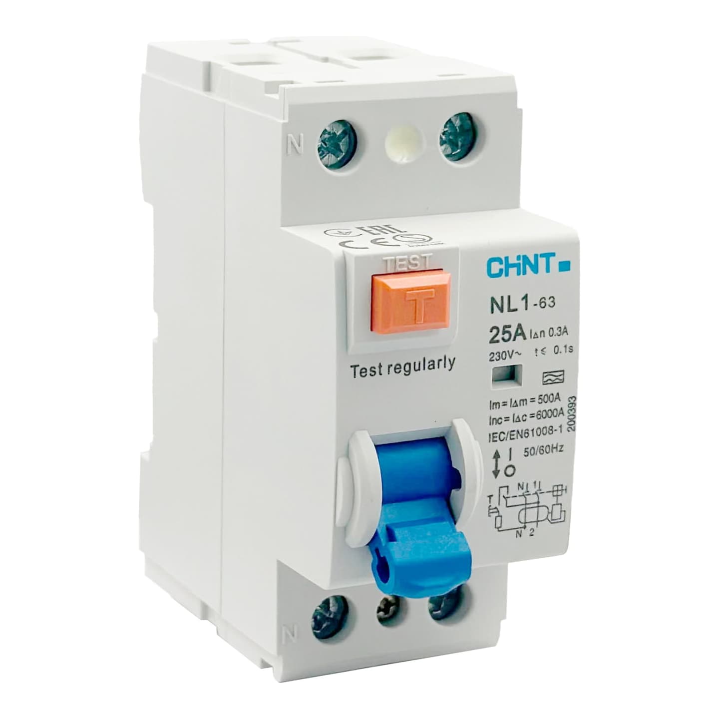 Interruptor diferencial CHINT NL1-63 · 2P 25A 300mA tipo A 6kA (NL1-63-2P-25A-300MA-A)