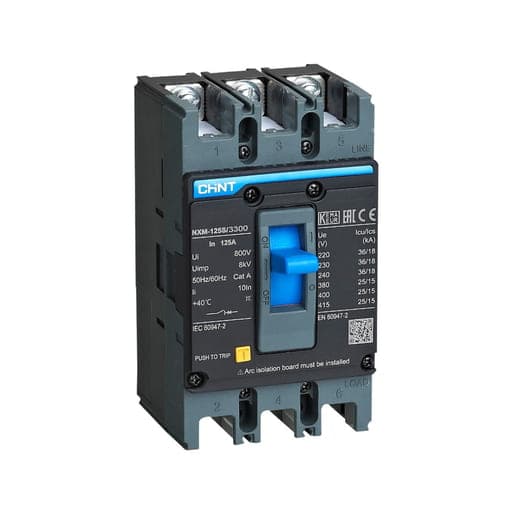 Interruptor de caja moldeada CHINT NXM-125H/3300 100A · 3P 100A (FIJO) 50kA/415V 75kA/220VAC (NXM-125H/3300-100A)