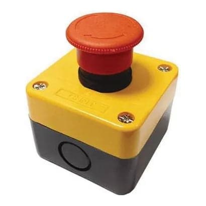 Pulsador de emergencia en caja CHINT NP2-J174 · amarilla Ø22mm hongo 40mm rojo 1NC