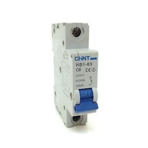 Interruptor termomagnético CHINT NB1-63 1P C6 · 1P 6A 230VAC 6kA curva C (NB1-63-1P-C6)