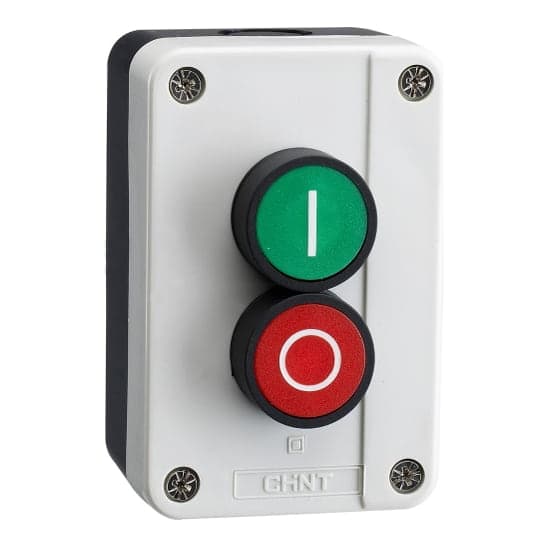 Caja para mando CHINT NP2-B213 · 22mm, PVC, C. blanco 2 pt, B=P. verde 1NA, A=P. rojo 1NC