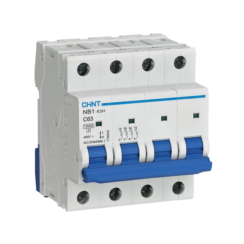 Imagen referencial de la serie: Interruptor termomagnético CHINT NB1-63H/2 4P C25 10kA · 4x25A 10kA/400VAC Clase3(Energy limiting Class) (NB1-63H/2-4P-C25-10KA)