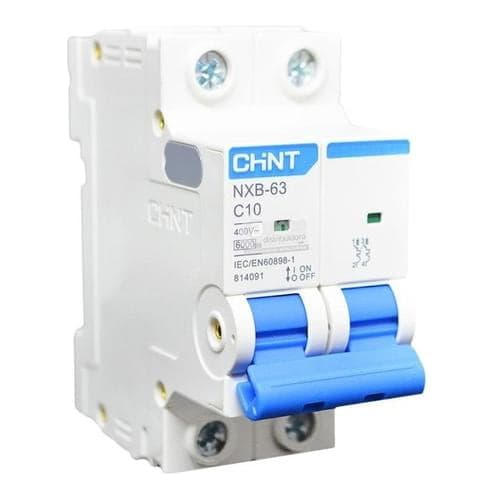 Interruptor termomagnético CHINT NXB-63 · 2P 10A curva C 6kA (NXB-63-2P-C10)