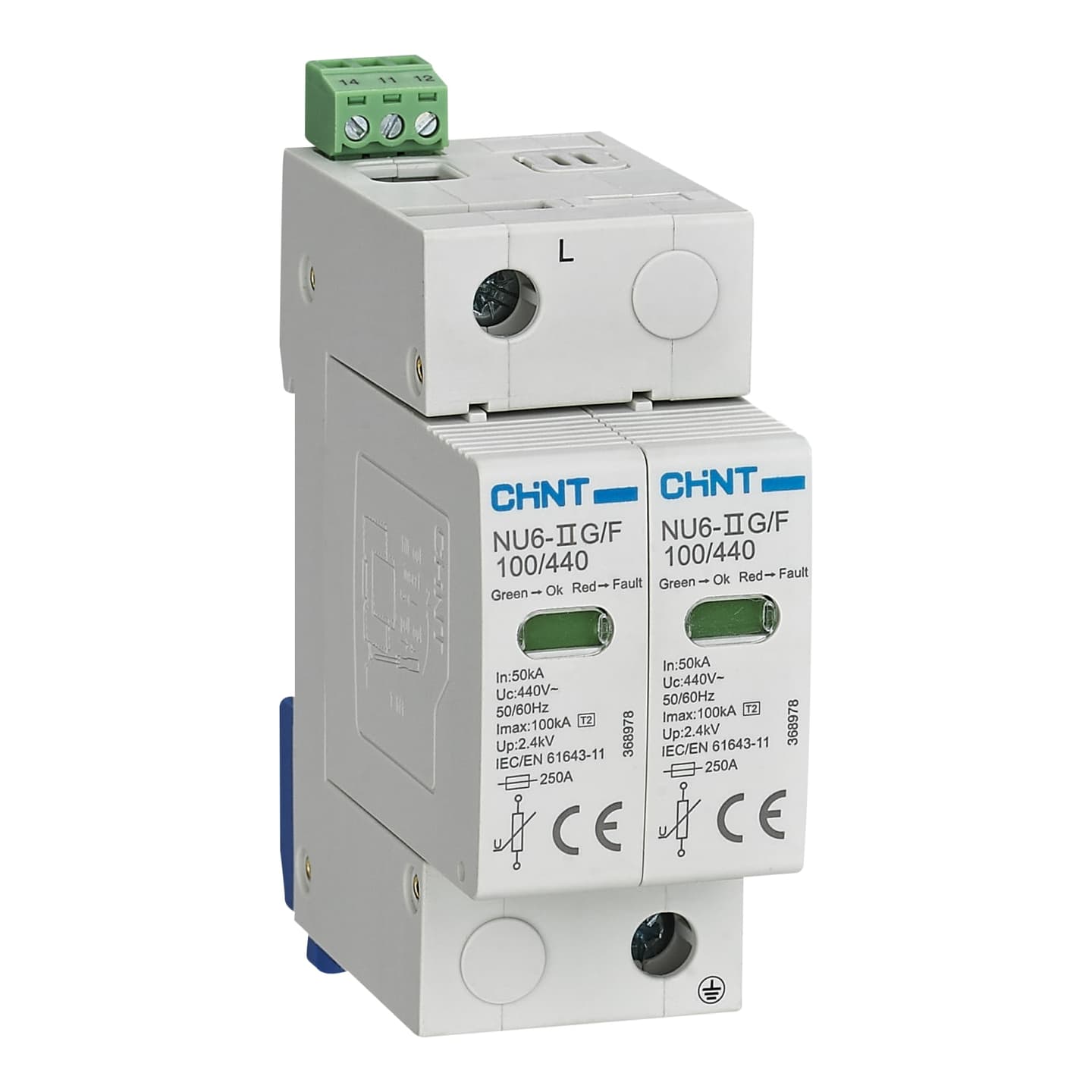 Imagen referencial de la serie: Supresor de sobretensión CHINT NU6-IIG · 3P 65kA 275V (NU6-IIG-3P-65KA-275V)
