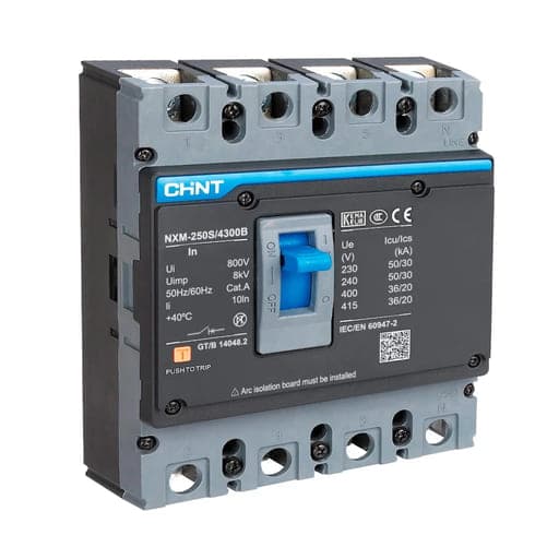 Interruptor de caja moldeada CHINT NXM-250H/4300B 180A · 4P 180A (Fijo) 50kA/415V 75kA/220VAC (NXM-250H/4300B-180A)