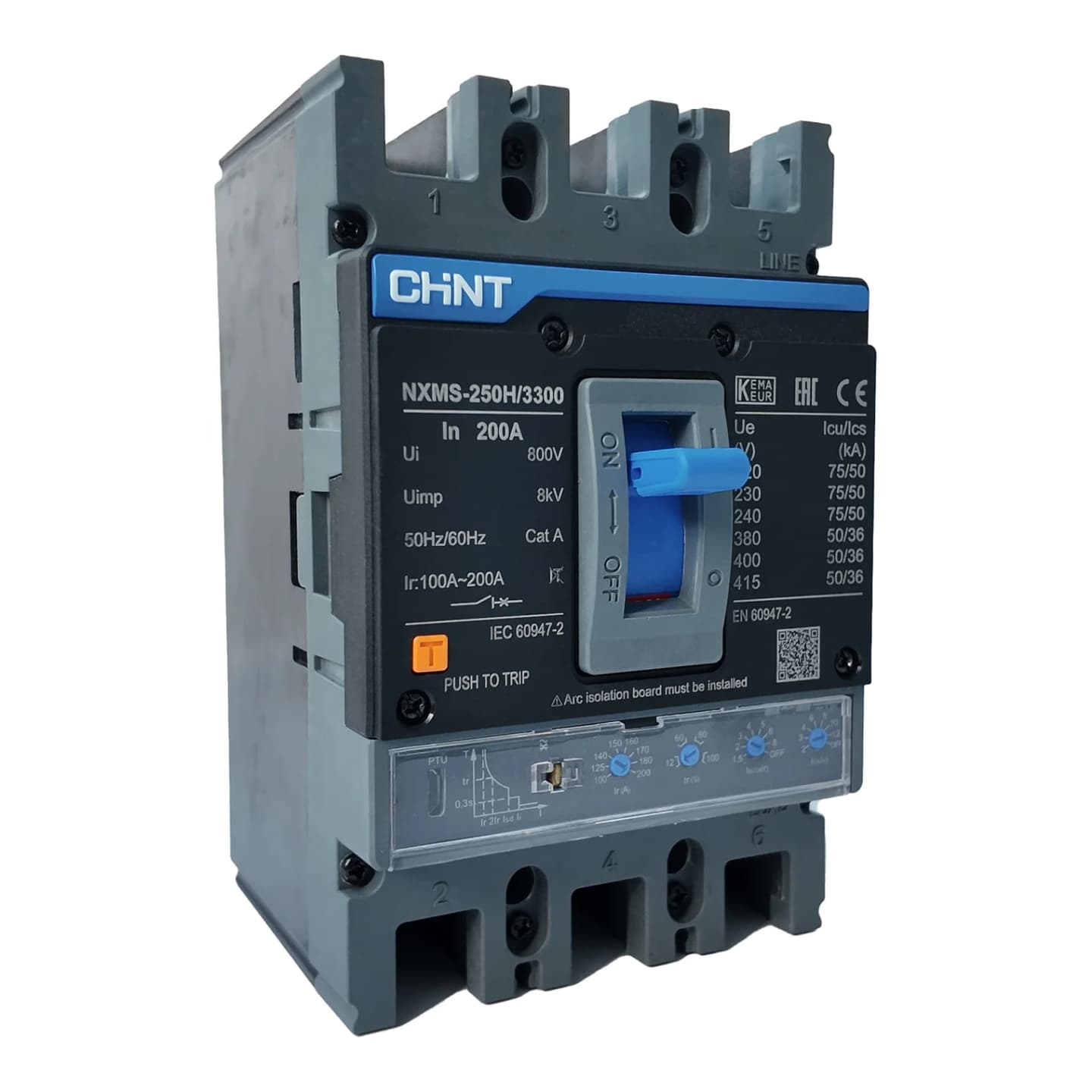 Interruptor de caja moldeada regulable CHINT NXMS-250H · 3P regulable 100–200A 50kA 415V (NXMS-250H-200A)