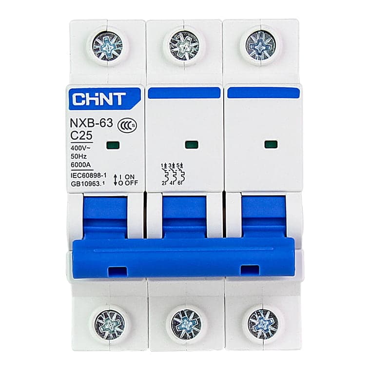 Interruptor termomagnético CHINT NXB-63 · 3P 25A curva C 6kA (NXB-63-3P-C25)