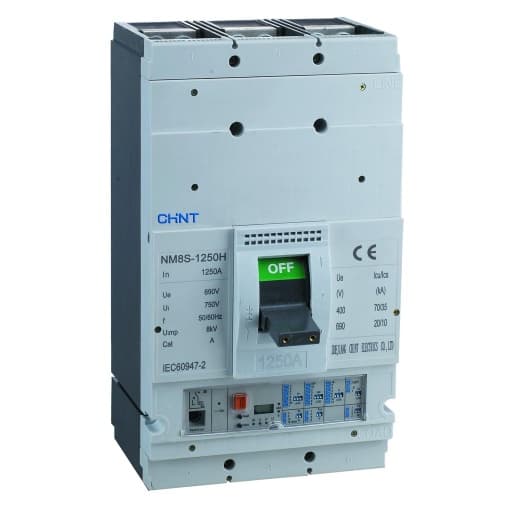 Interruptor de caja moldeada CHINT NM8S-1250H/1250/3 · 3P regulable 500-1250A 70kA 415VAC (0.4-1 In)