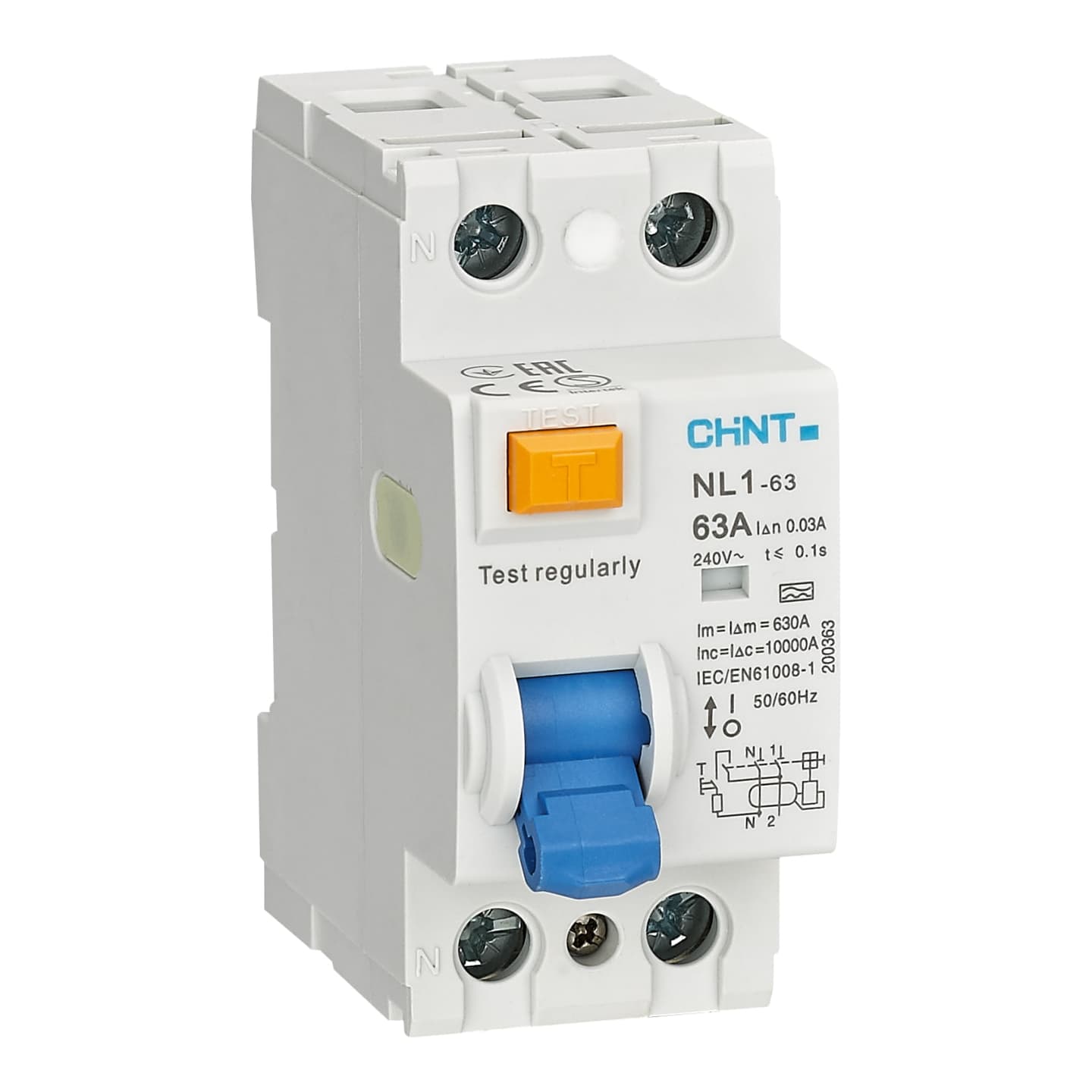 Imagen referencial de la serie: Interruptor diferencial CHINT NL1-63 · 4P 40A 300mA tipo A 6kA (NL1-63-4P-40A-300MA-A)