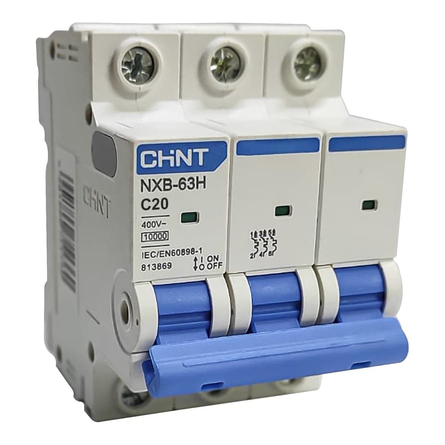 Interruptor termomagnético CHINT NXB-63H · 3P 20A curva C 10kA (NXB-63H-3P-C20)