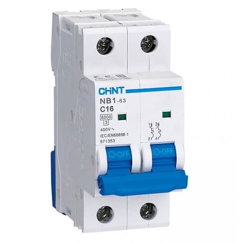Interruptor termomagnético DC CHINT NB1-63 · 2P 16A 10kA 250VDC (NB1-63-16A)