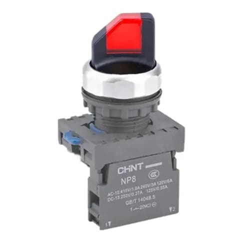 Selector de metilla CHINT NP8-11XD/21 RED AC 110V-230V · 1NA+1NC, con lámpara tipo LED, color rojo 2 posic (CHINT-SELECTOR-METILLA-1NA-1NC-2-ROJO)
