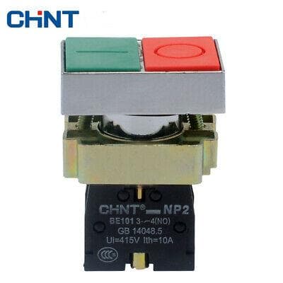 Pulsador doble metal CHINT NP2-BL8325 · Verde/Rojo Ø22mm 1NA+1NC 574003-574860