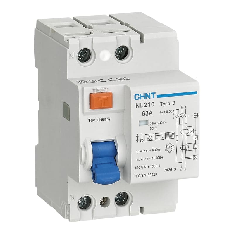 Imagen referencial de la serie: Diferencial CHINT NL210-63/25-1PN-B30 · 2P, 25A, 30mA, tipo B