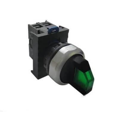 Selector luminoso maneta corta CHINT NP8-11XD/21 GRN AC 110V-230V · 2 posic PVC verde Ø 22mm 1NA + 1NC (CHINT-SELECTOR-LUMINOSO-MANETA-2-22MM-1NA-2)