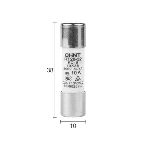 Fusible cilíndrico CHINT RT28-32 10A gG/gL · 10x38mm curva Gg/Gl 10A 500V 20kA 520254-520478 (RT28-32-10A-GG/GL)