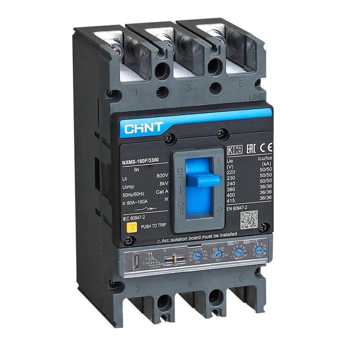 Imagen referencial de la serie: Interruptor de caja moldeada regulable CHINT NXMS-160H · 3P regulable 62.5–125A 50kA 415V (NXMS-160H-125A)