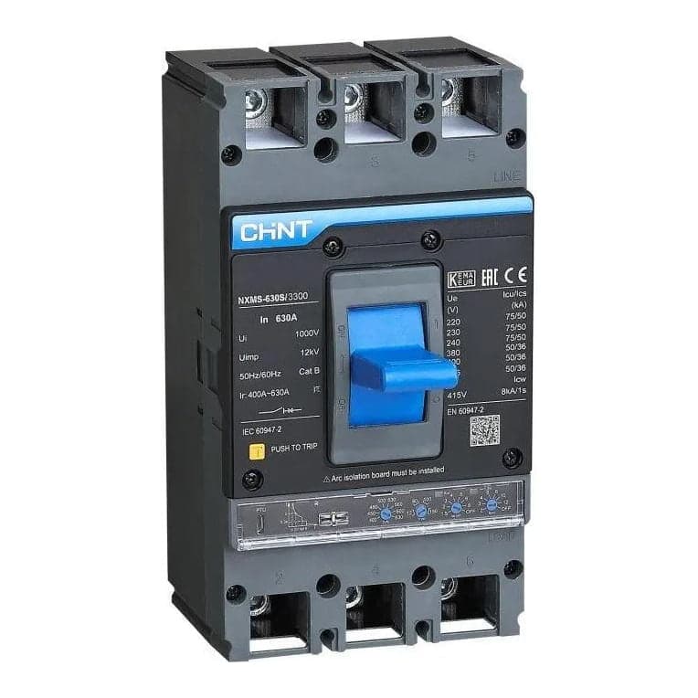 Interruptor de caja moldeada regulable CHINT NXMS-630S · 3P regulable 315–630A 50kA 380V